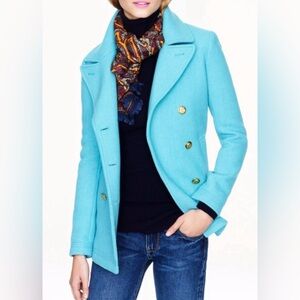 J Crew Turquoise Wool Peacoat Coat Blue Green Teal  sz 8P 8 petite